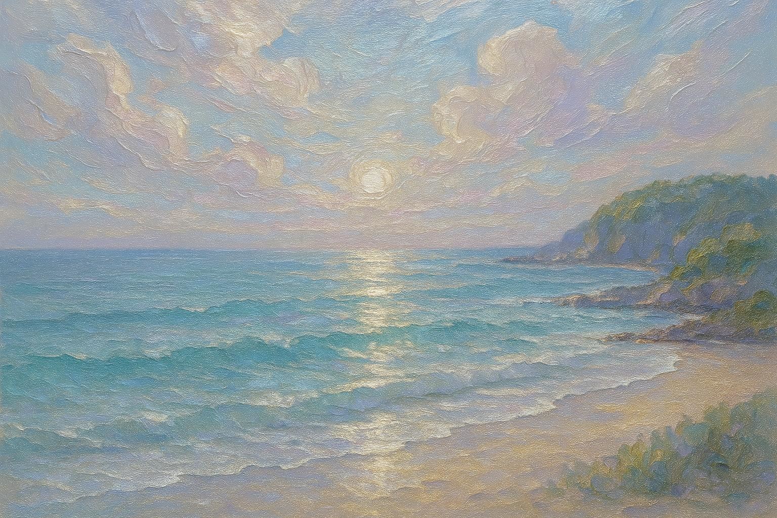 『パール顔料中心の風景画。海辺。』 | の人気AIイラスト・グラビア