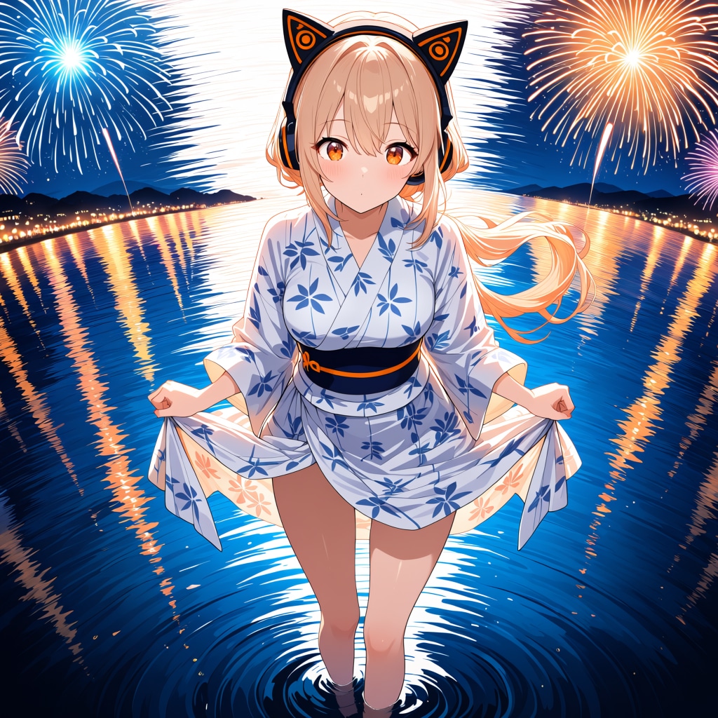 浴衣の裾を持つ