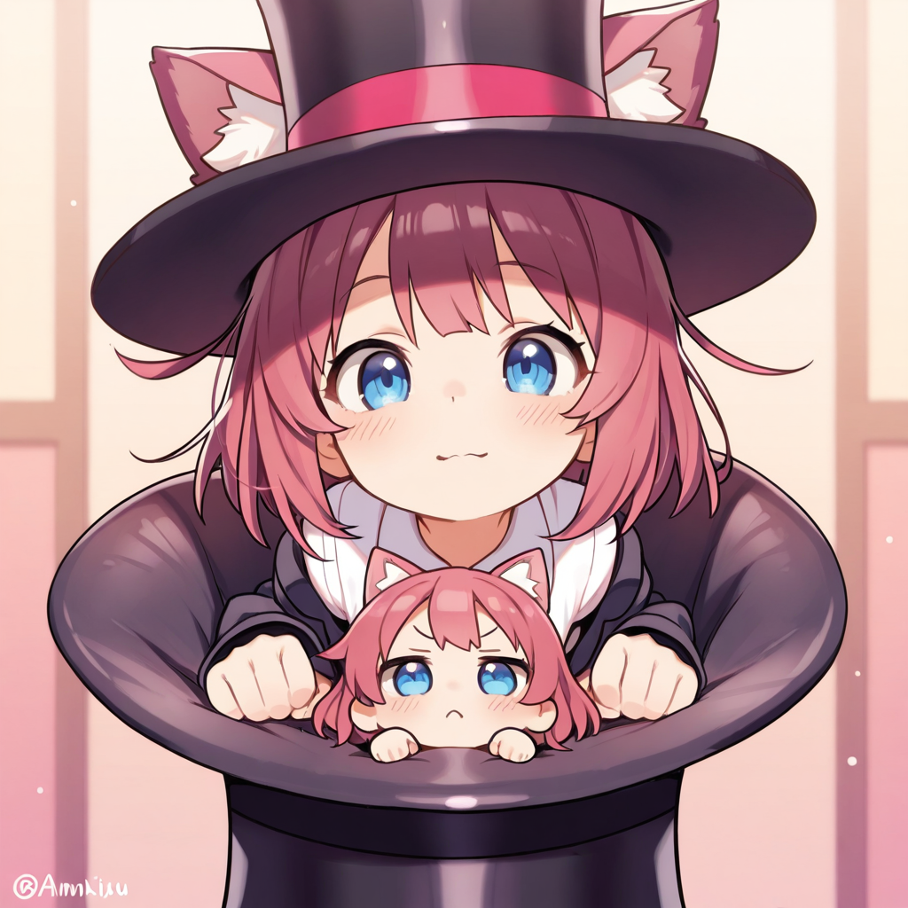 シルクハットの中から出て来たねこさん。