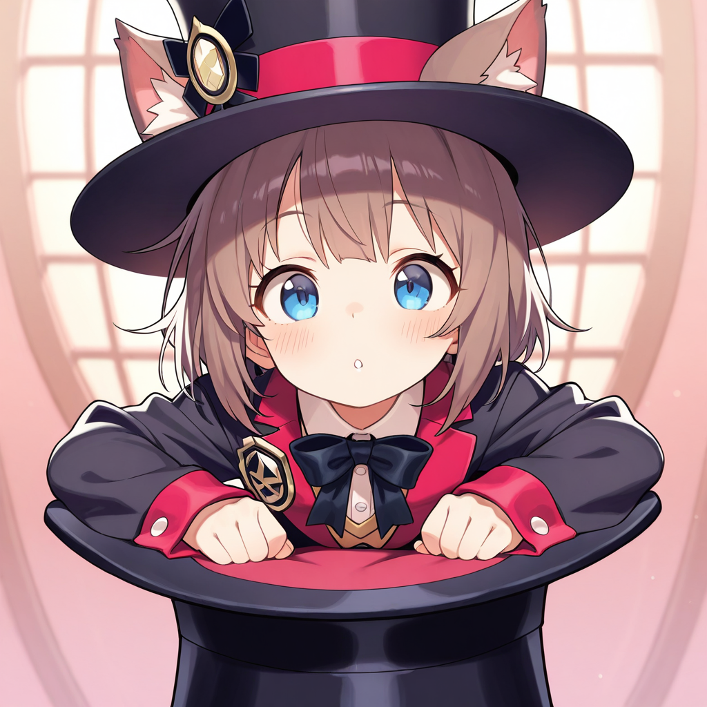 シルクハットの中から出て来たねこさん。