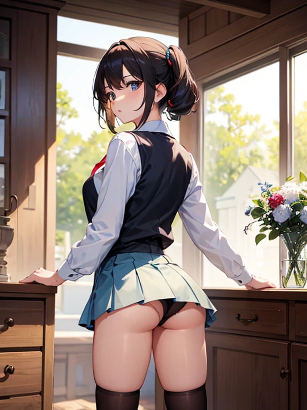 パンツを見せて振り返る