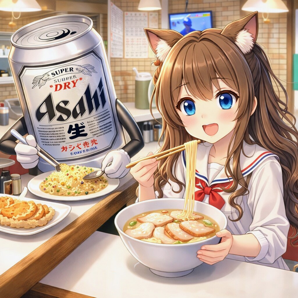 豚骨ラーメンを食べる小さな女の子