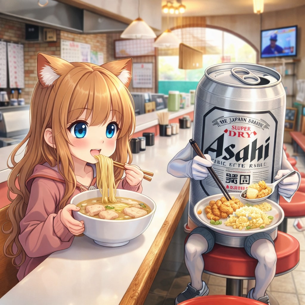 豚骨ラーメンを食べる小さな女の子