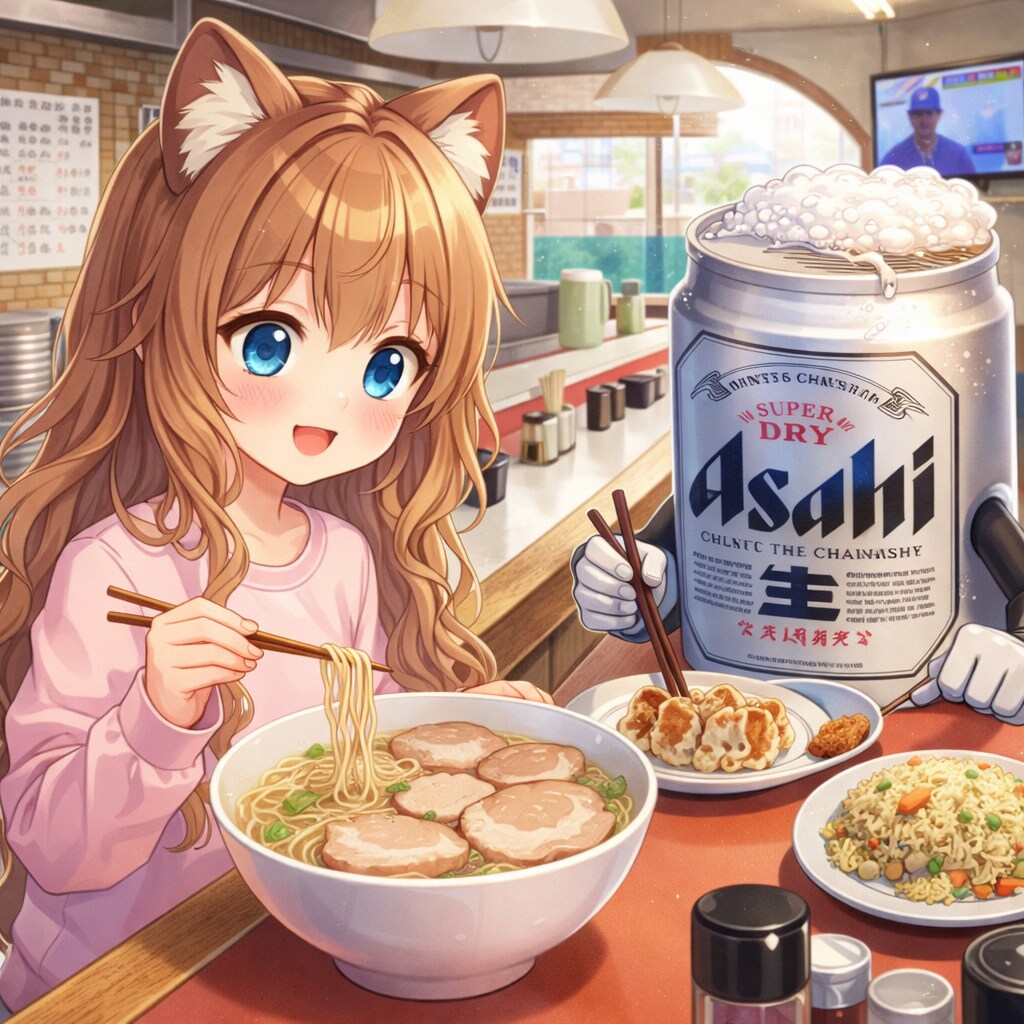 豚骨ラーメンを食べる小さな女の子