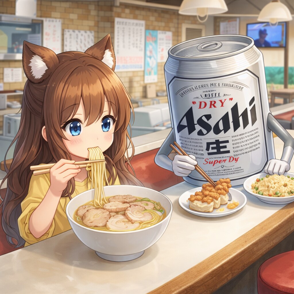 豚骨ラーメンを食べる小さな女の子