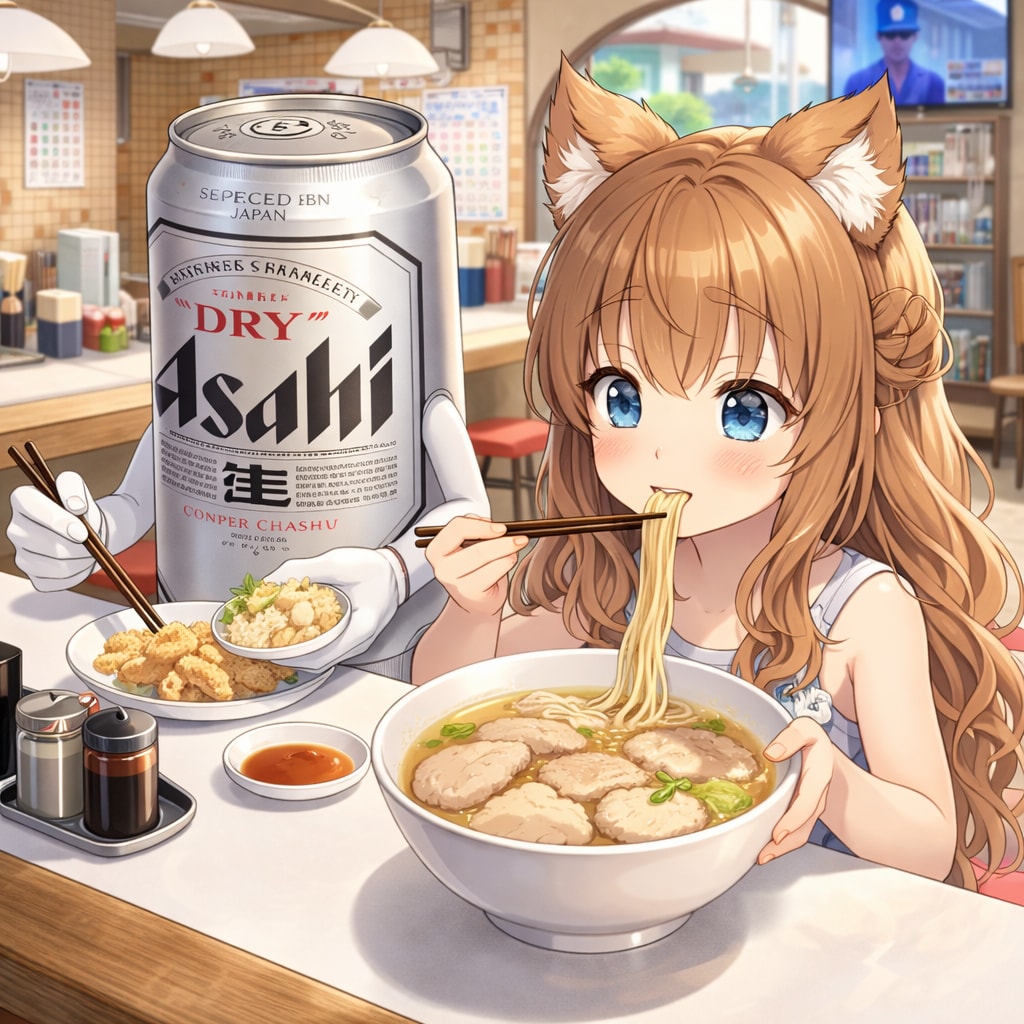 豚骨ラーメンを食べる小さな女の子 | の人気AIイラスト・グラビア