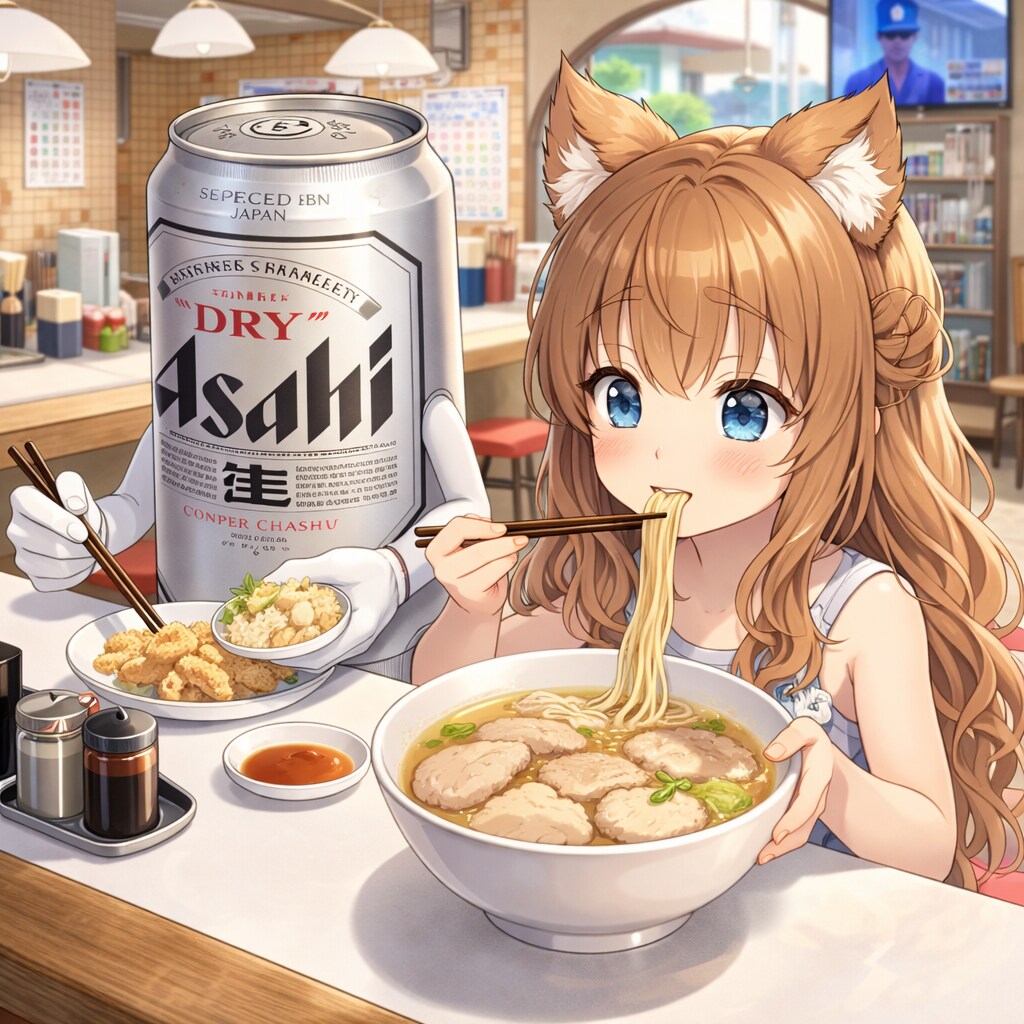 豚骨ラーメンを食べる小さな女の子