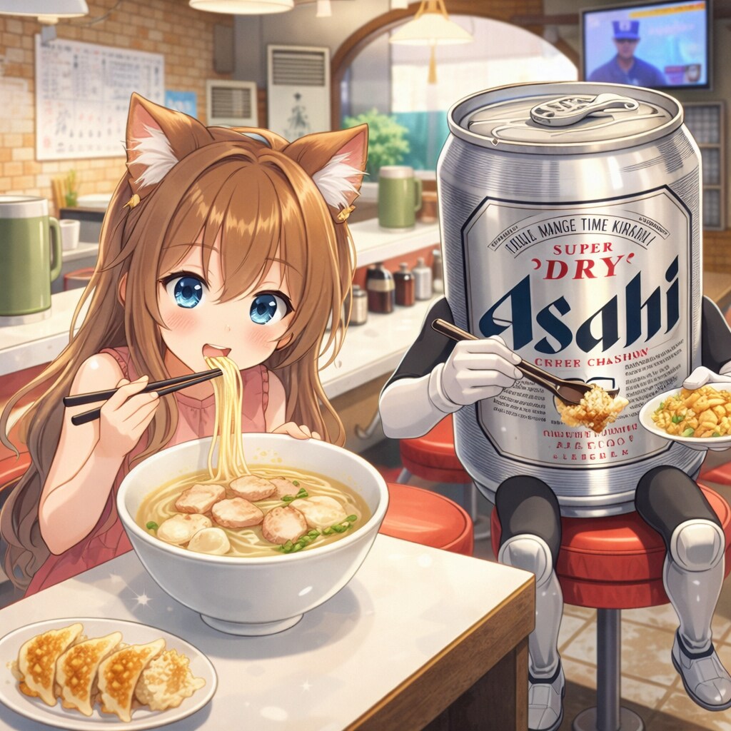 豚骨ラーメンを食べる小さな女の子