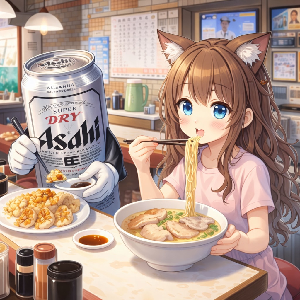 豚骨ラーメンを食べる小さな女の子