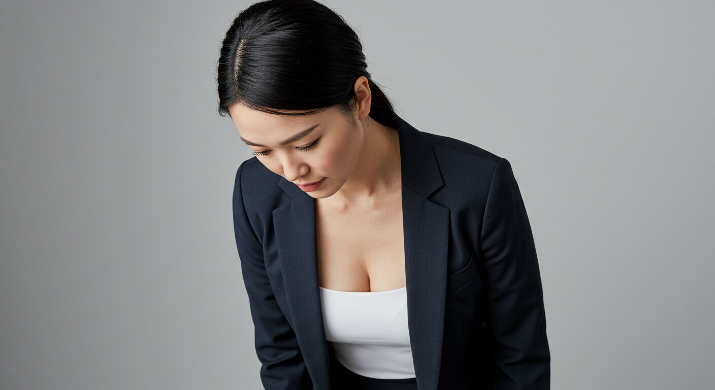 スーツで胸チラ