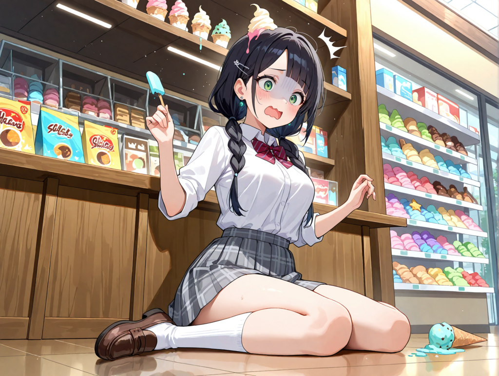 アイス購入直後追突されてしまったこよみちゃん