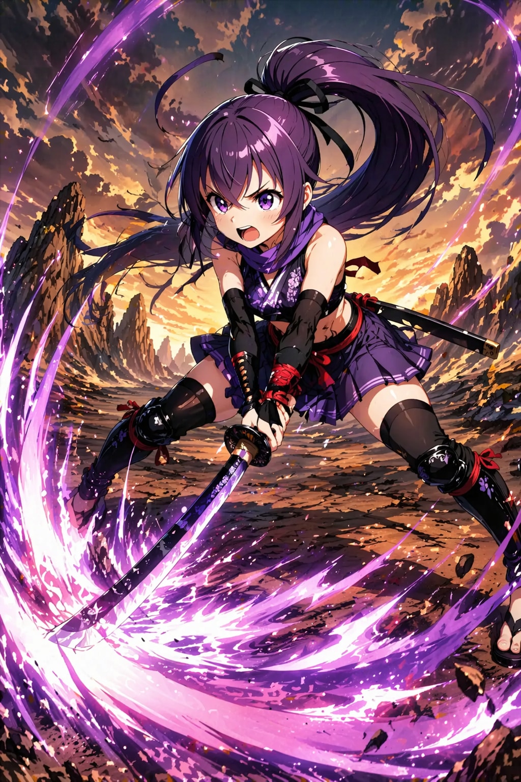 何か力が発動しているクノイチ