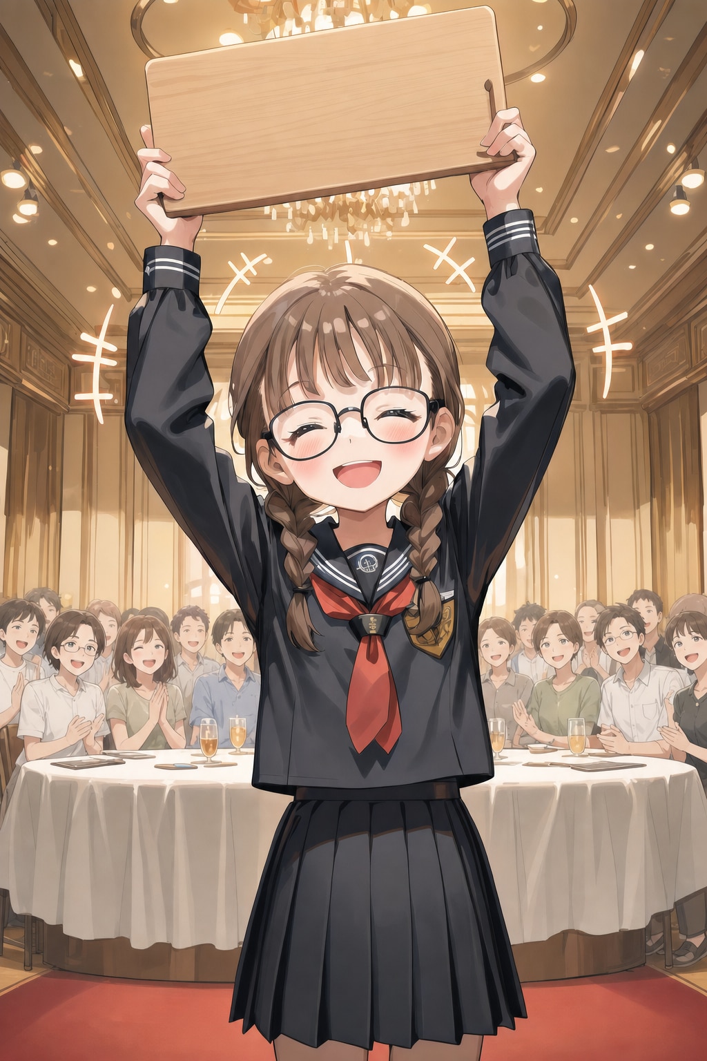 注・これはフリー素材でも使えるかも（笑） ～「まな板の集い」でノリノリでまな板を掲げるまな板少女～