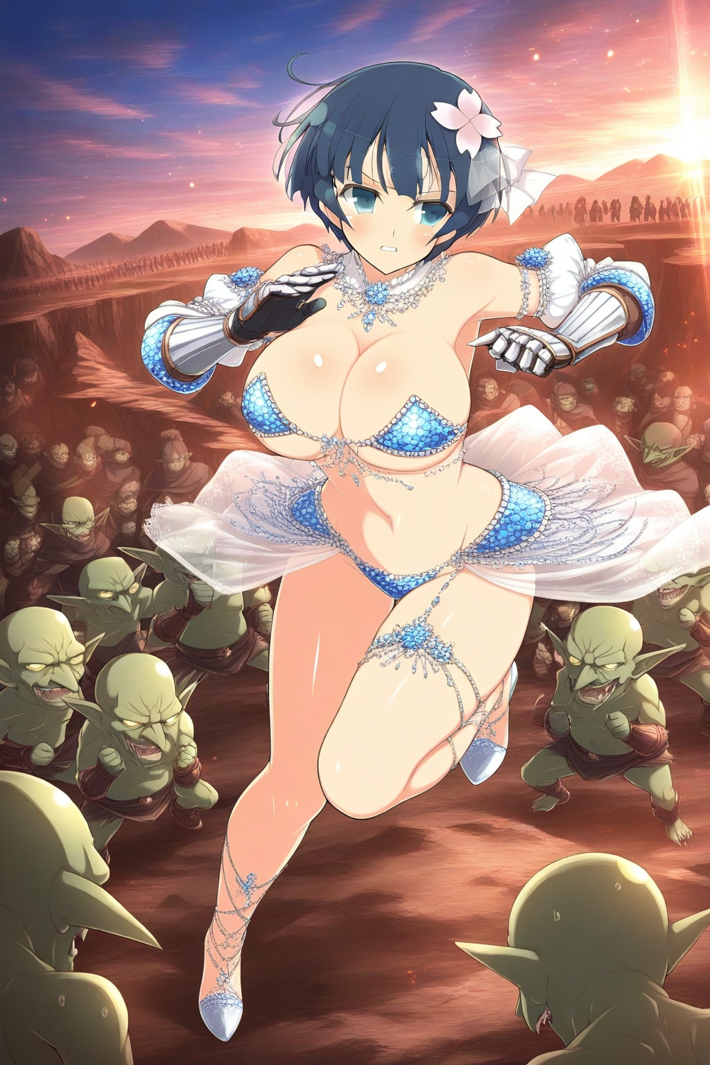 ゴブリンに立ち向かうシノビ少女達