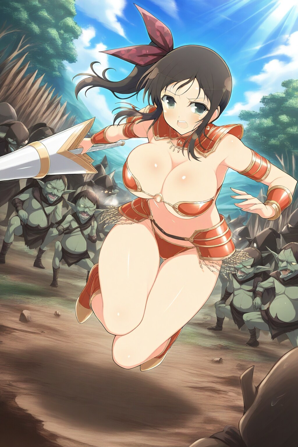 ゴブリンに立ち向かうシノビ少女達