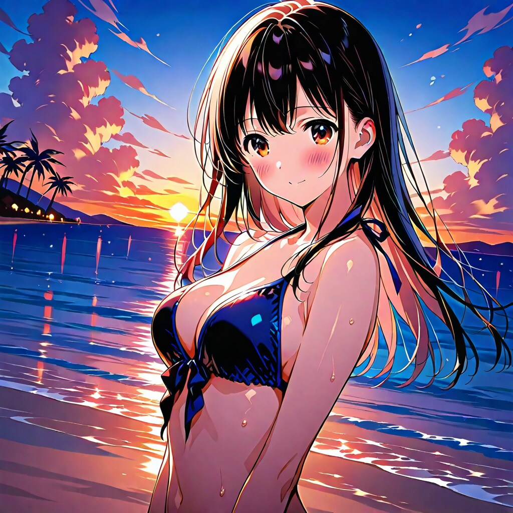 夕暮れの海辺にて