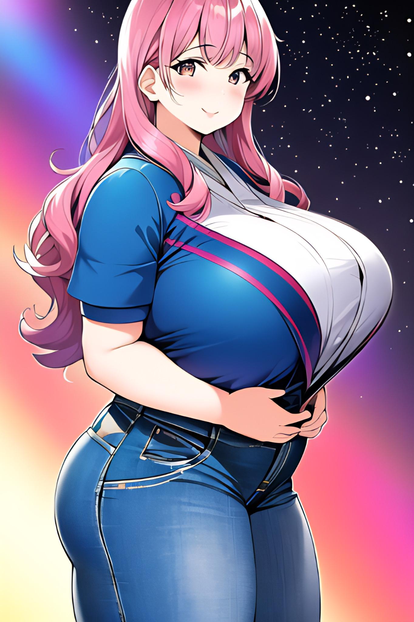 虹色の星空に輝く豊満美少女