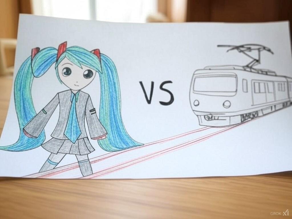 初音ミクVS電車の上についてる集電装置