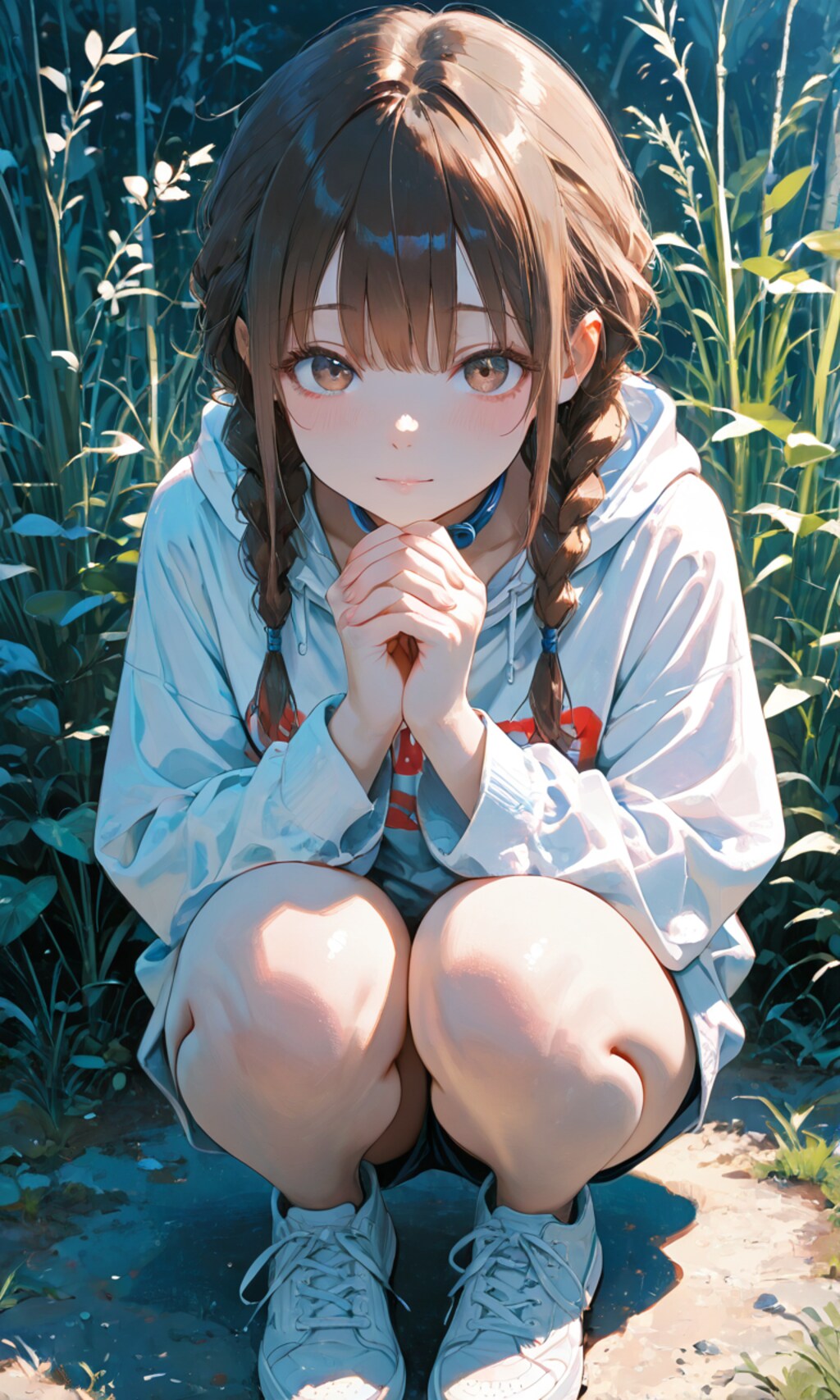 しゃがんでる三つ編みちゃん