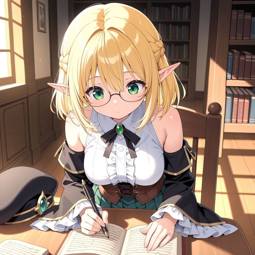 エルフちゃん・お勉強中