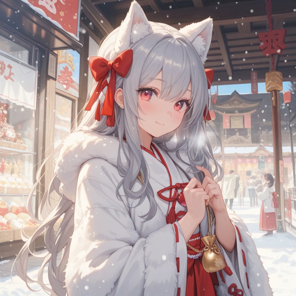 銀髪巫女さん、新年のお遣い | の人気AIイラスト・グラビア