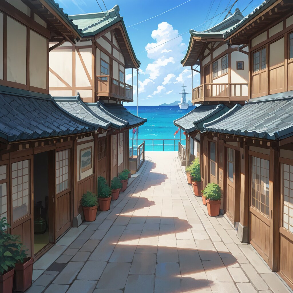路地から見える港 | の人気AIイラスト・グラビア