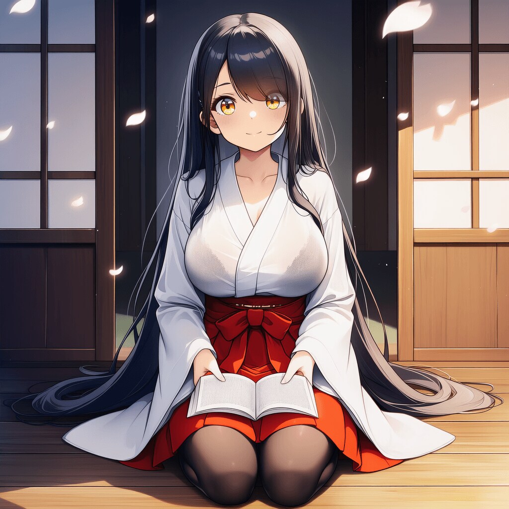 巫女装束と黒下着
