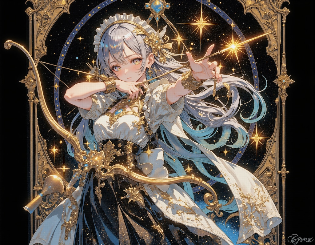 弓を構えるエルフのメイド