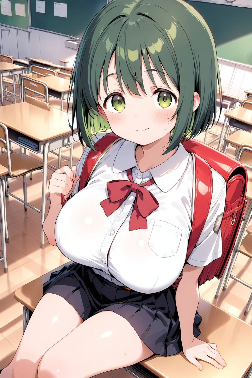 机に座る女の子