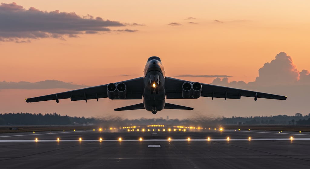 魔王軍の敵陣に向かって戦略爆撃機が離陸