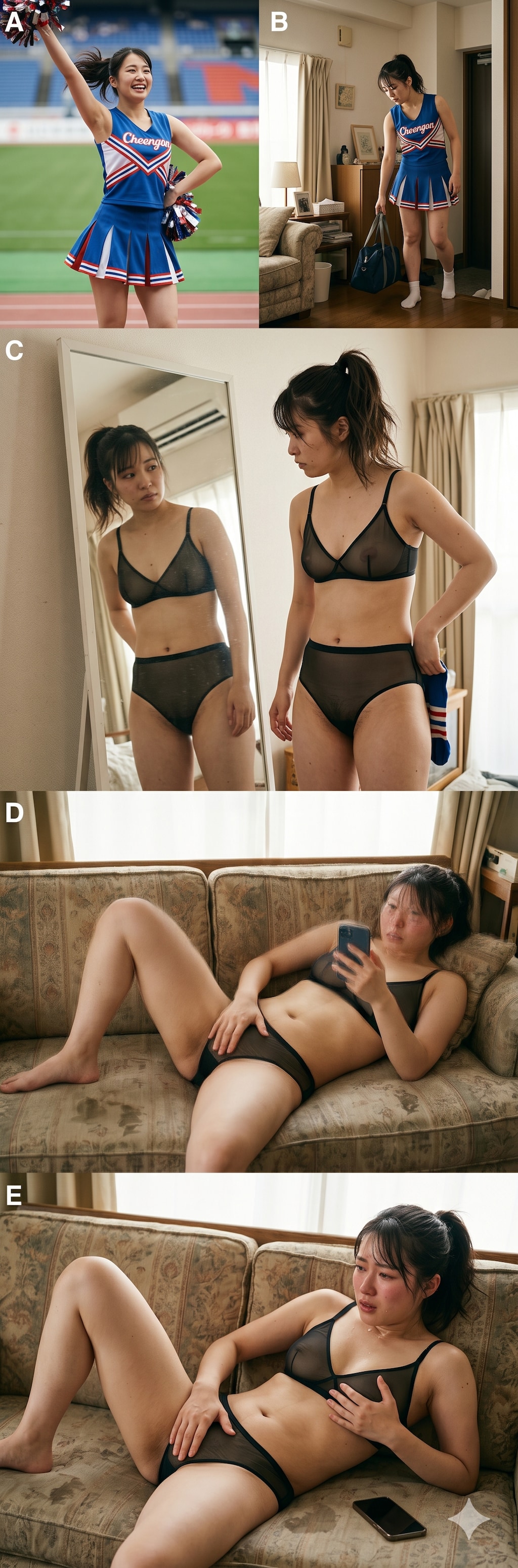 5コマ物語：チアガールの休息（Geminiの実力）