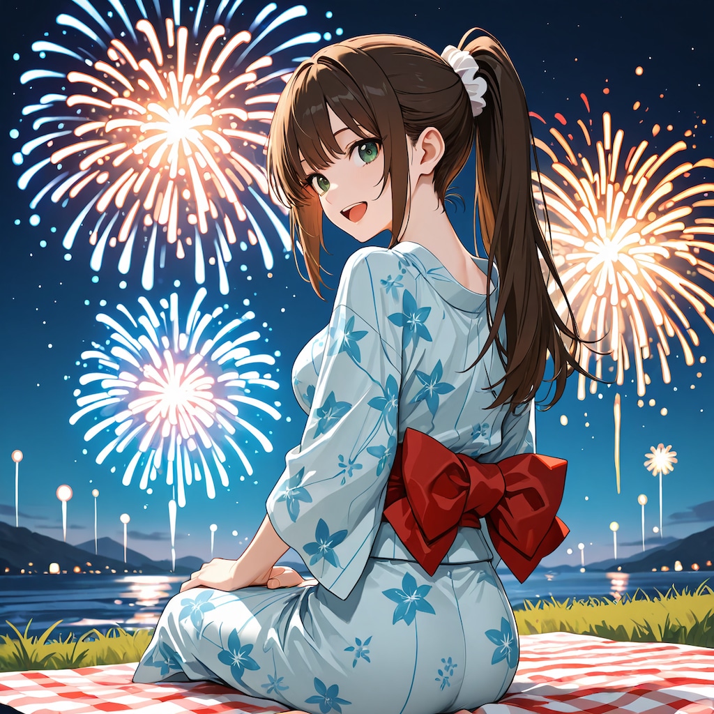 お兄ちゃん、花火綺麗だね！