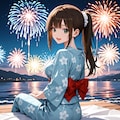 お兄ちゃん、花火綺麗だね！ 3枚目