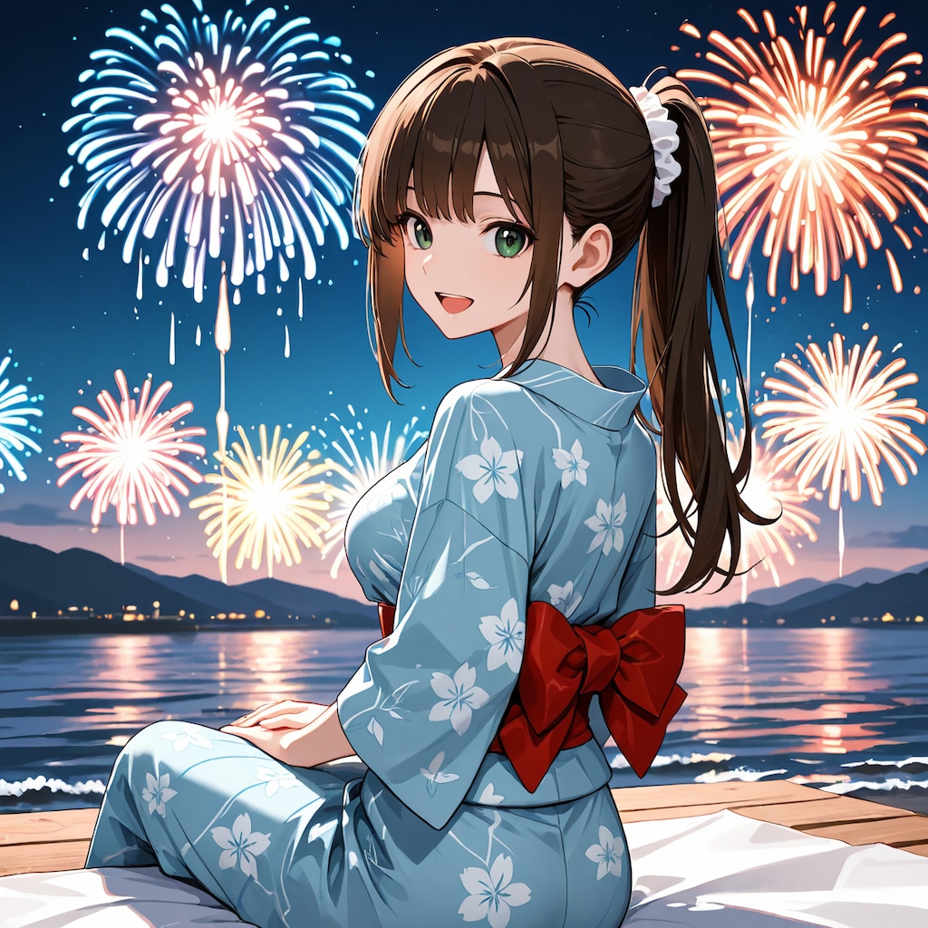 お兄ちゃん、花火綺麗だね！