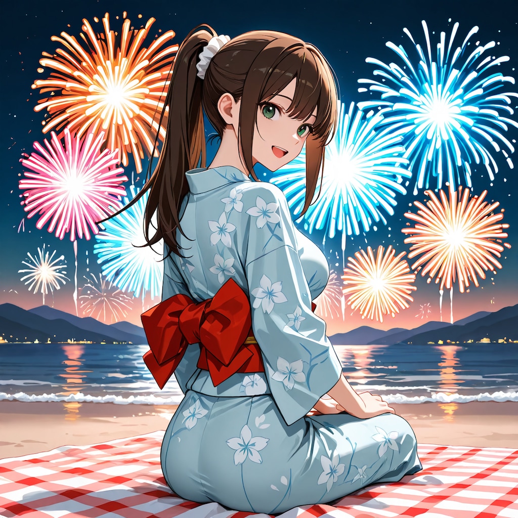 お兄ちゃん、花火綺麗だね！