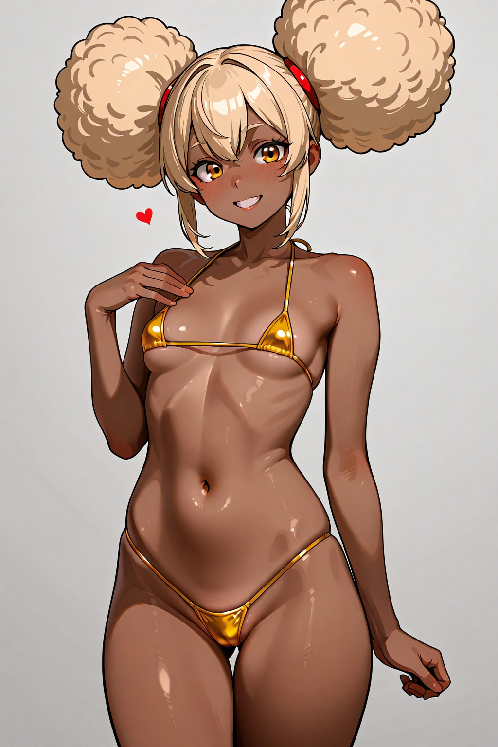 マイクロビキニの褐色肌金髪お団子ヘアガール