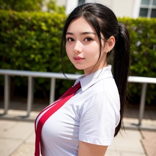 ポニーテールの巨乳JK