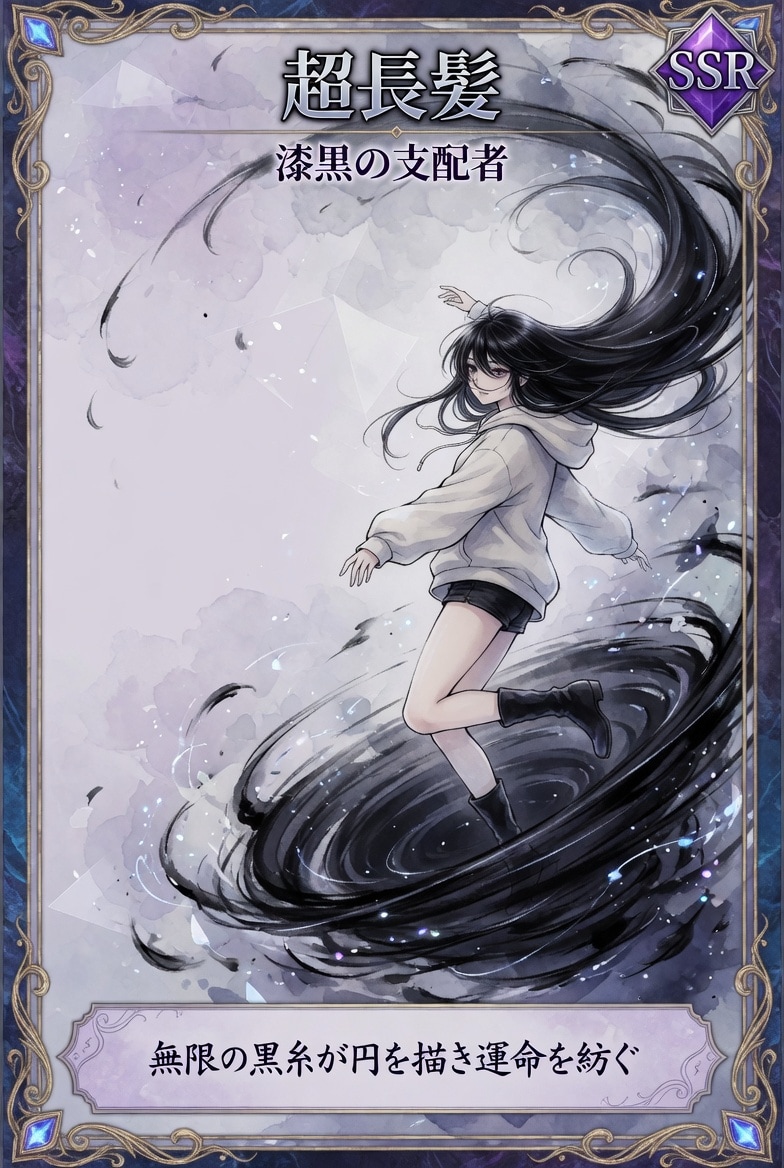 髪の長さだけでラスボスを一撃で倒せるらしいけど実際は髪が長すぎてトイレに行くたびに30分以上かかって周りのみんなに大迷惑かけてるし戦闘後も髪をほどくのに1時間かかる超長髪のリアルで面倒くさい日常SSR | の人気AIイラスト・グラビア