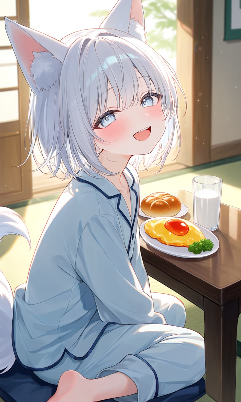 オムレツとベーグル