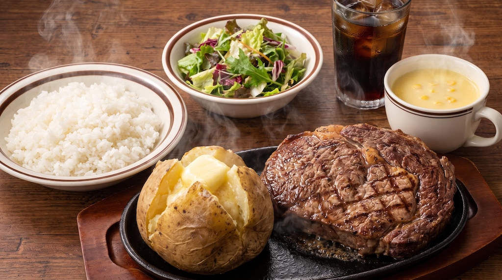 じゃがバターとステーキのセット