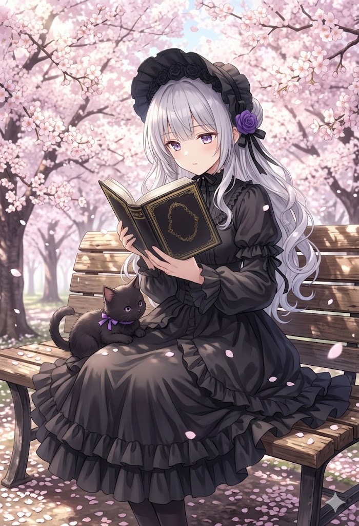 公園で読書するスノー・ドロップちゃん