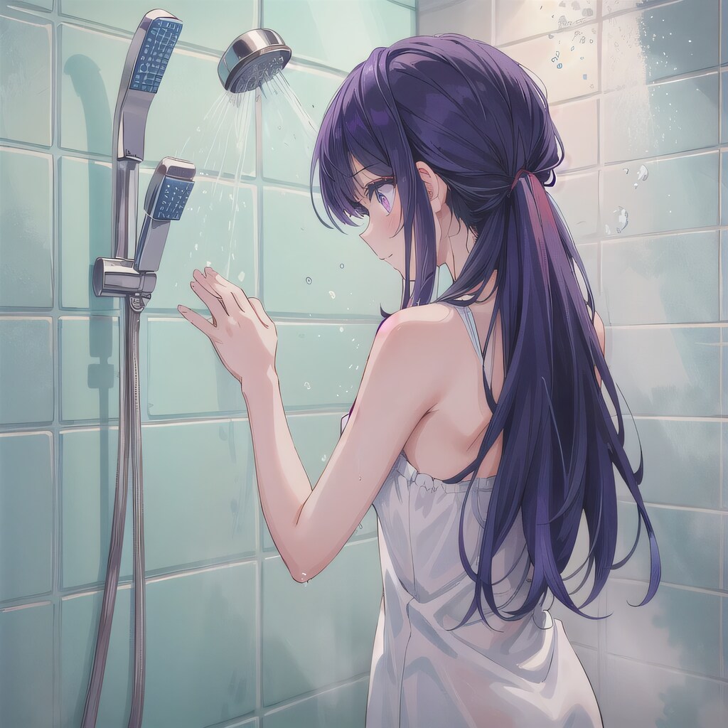 紫髪ロングでシャワーの少女２