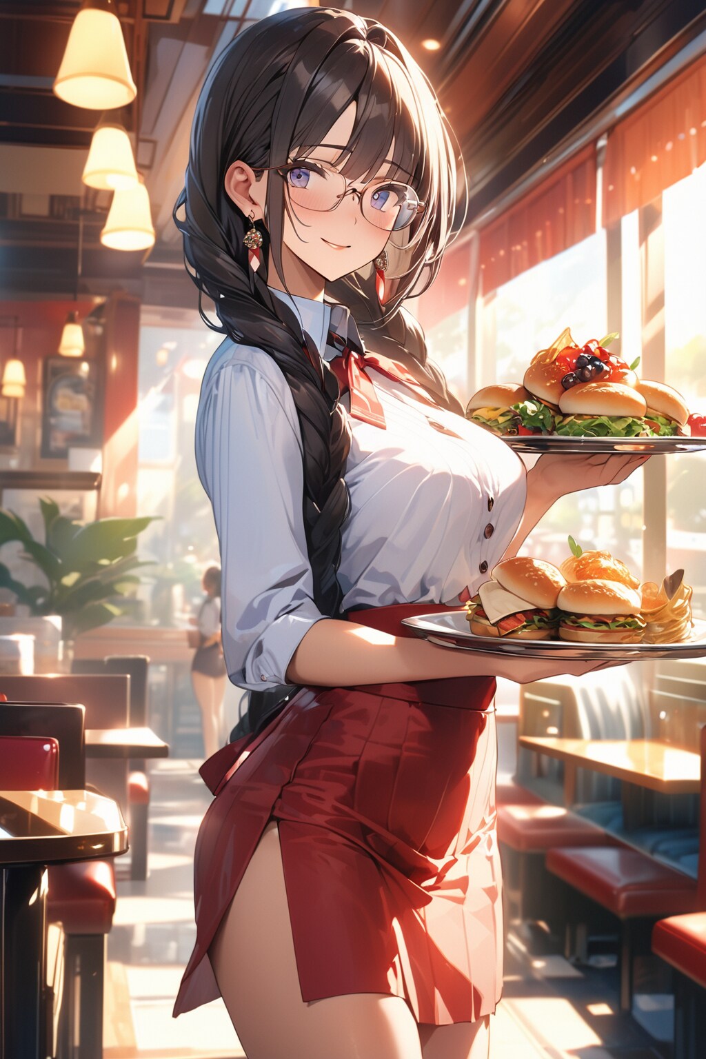 眼鏡三つ編みウェイトレス