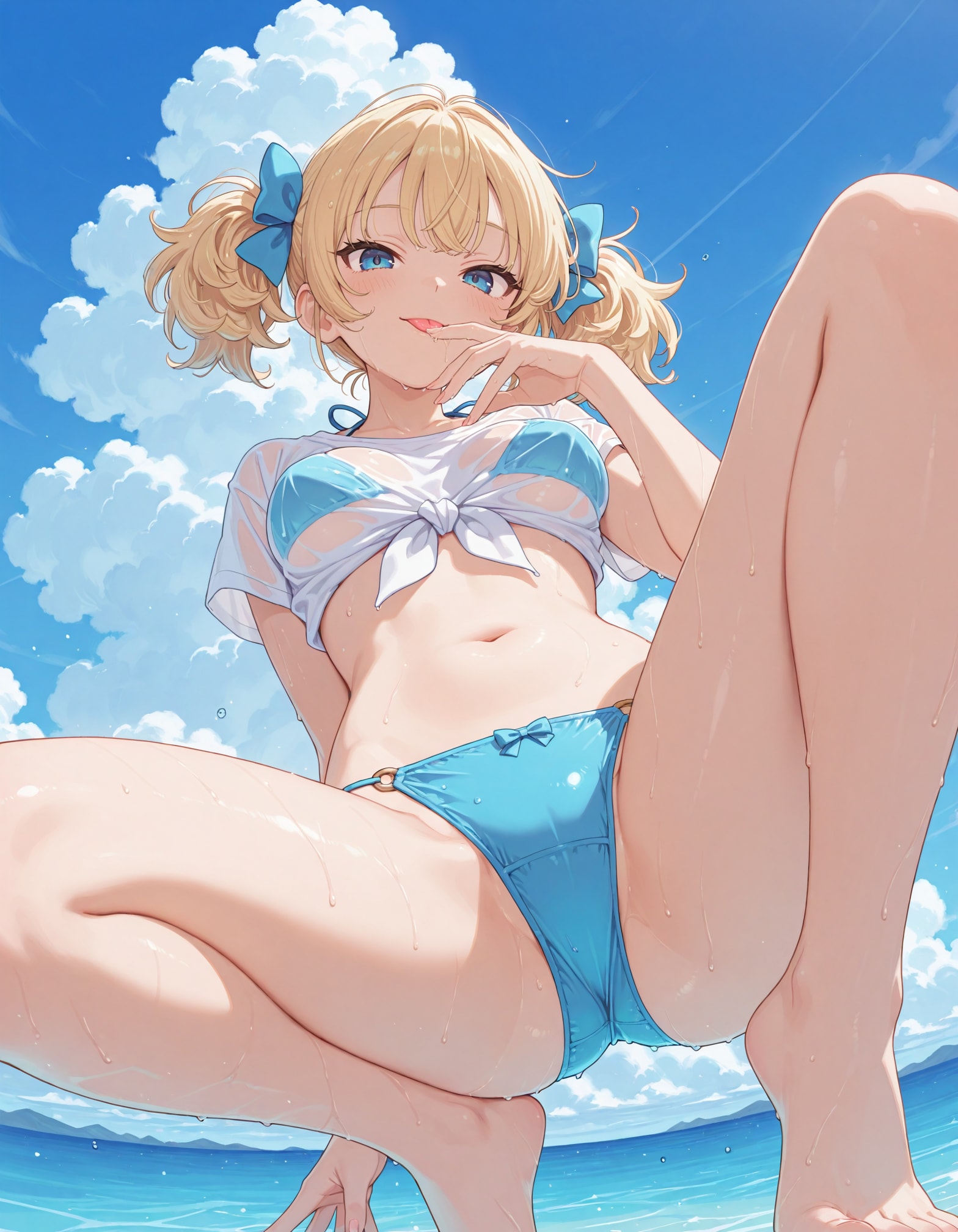 海の金髪ツインテ少女