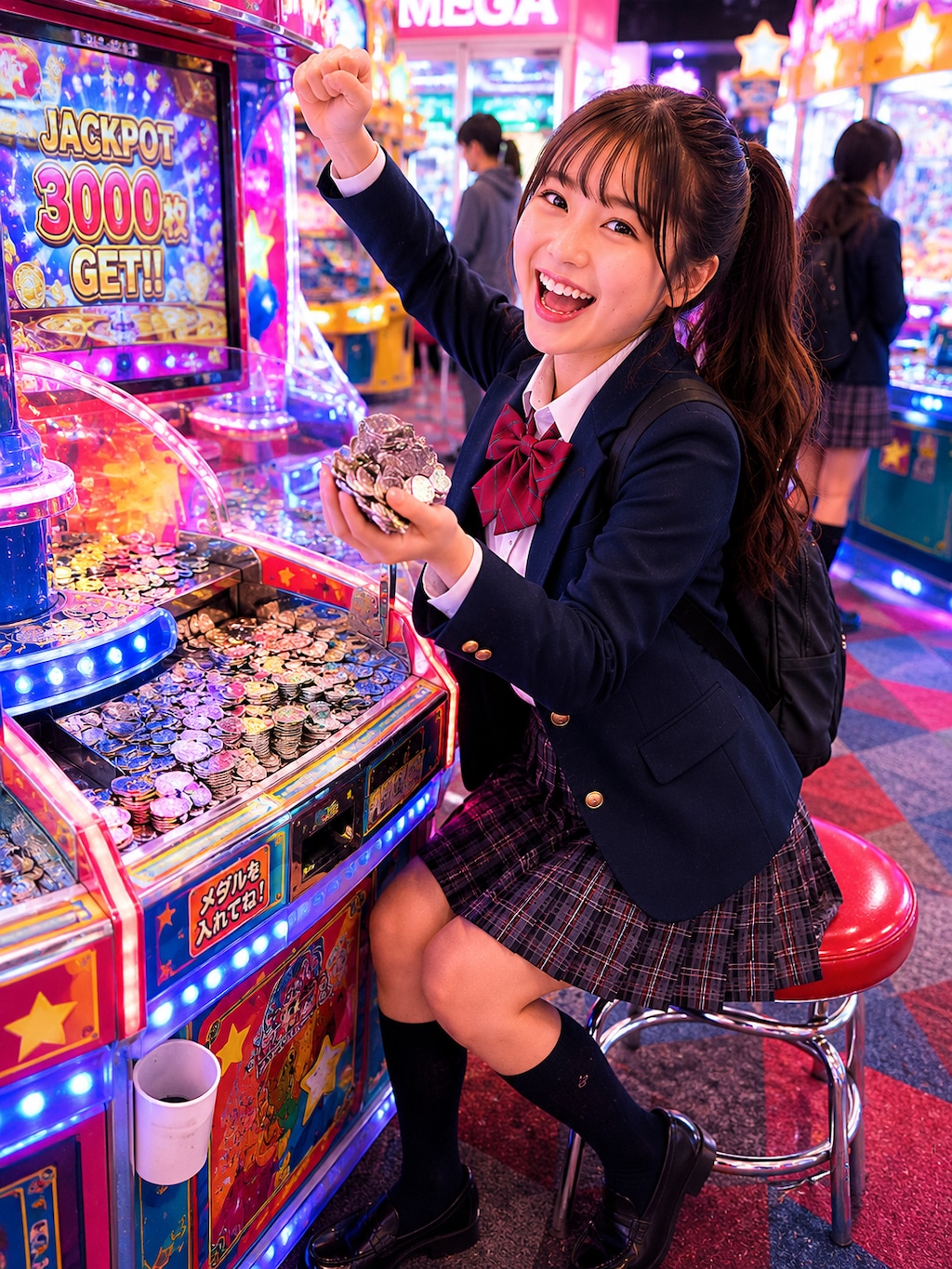 ゲームセンターで遊ぶ女の子