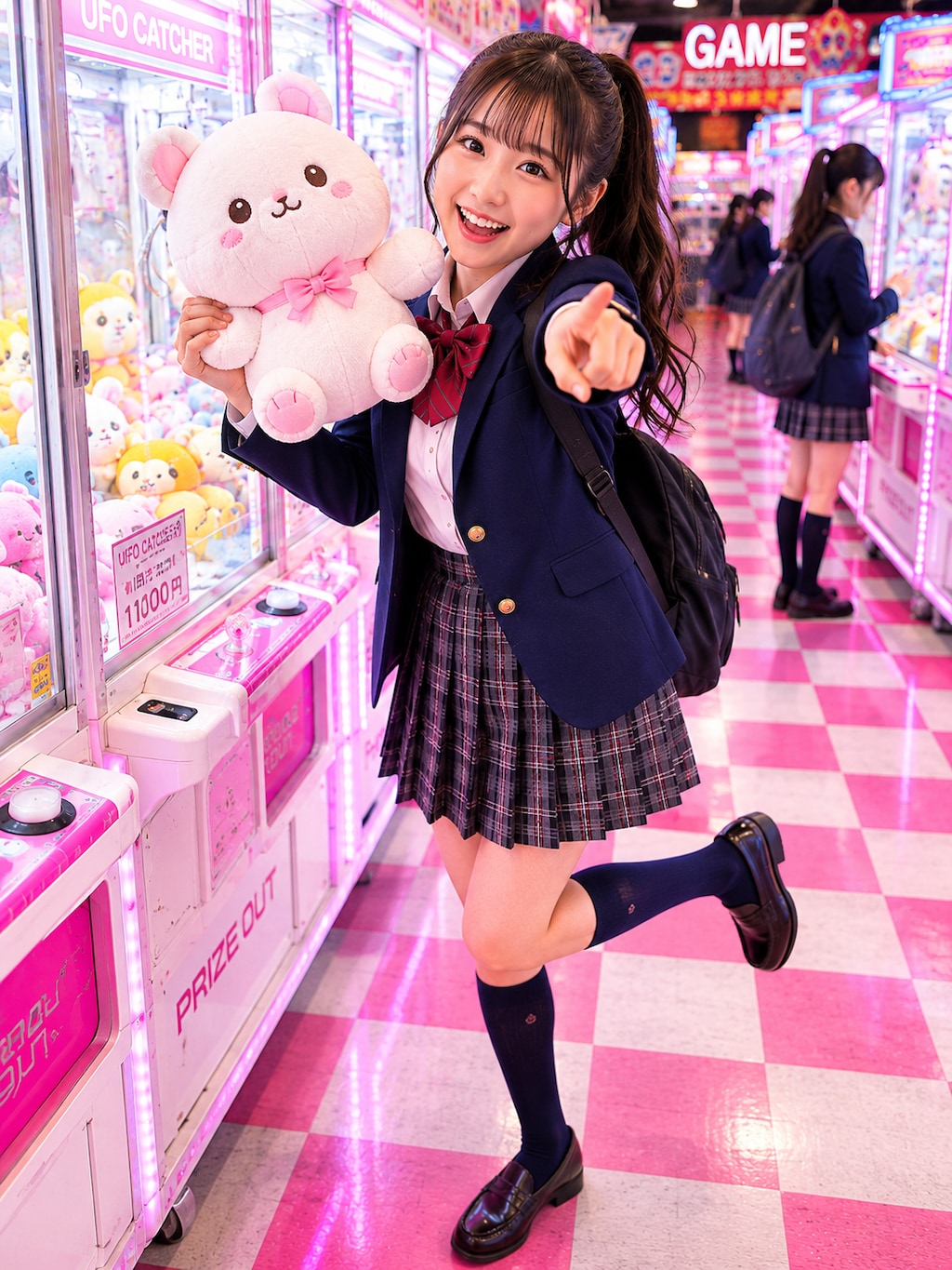 ゲームセンターで遊ぶ女の子