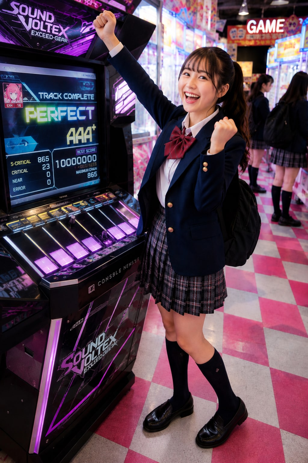 ゲームセンターで遊ぶ女の子