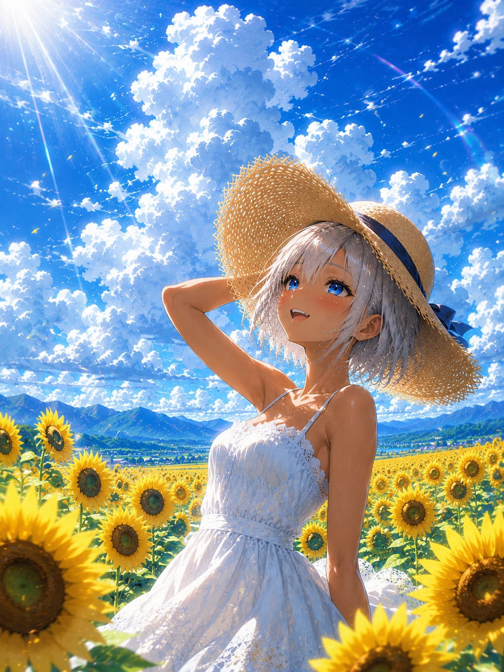 夏コーデでひまわり畑デート