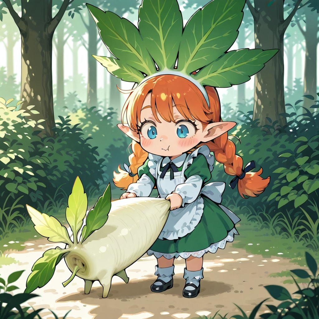 謎の植物を捕獲する少女