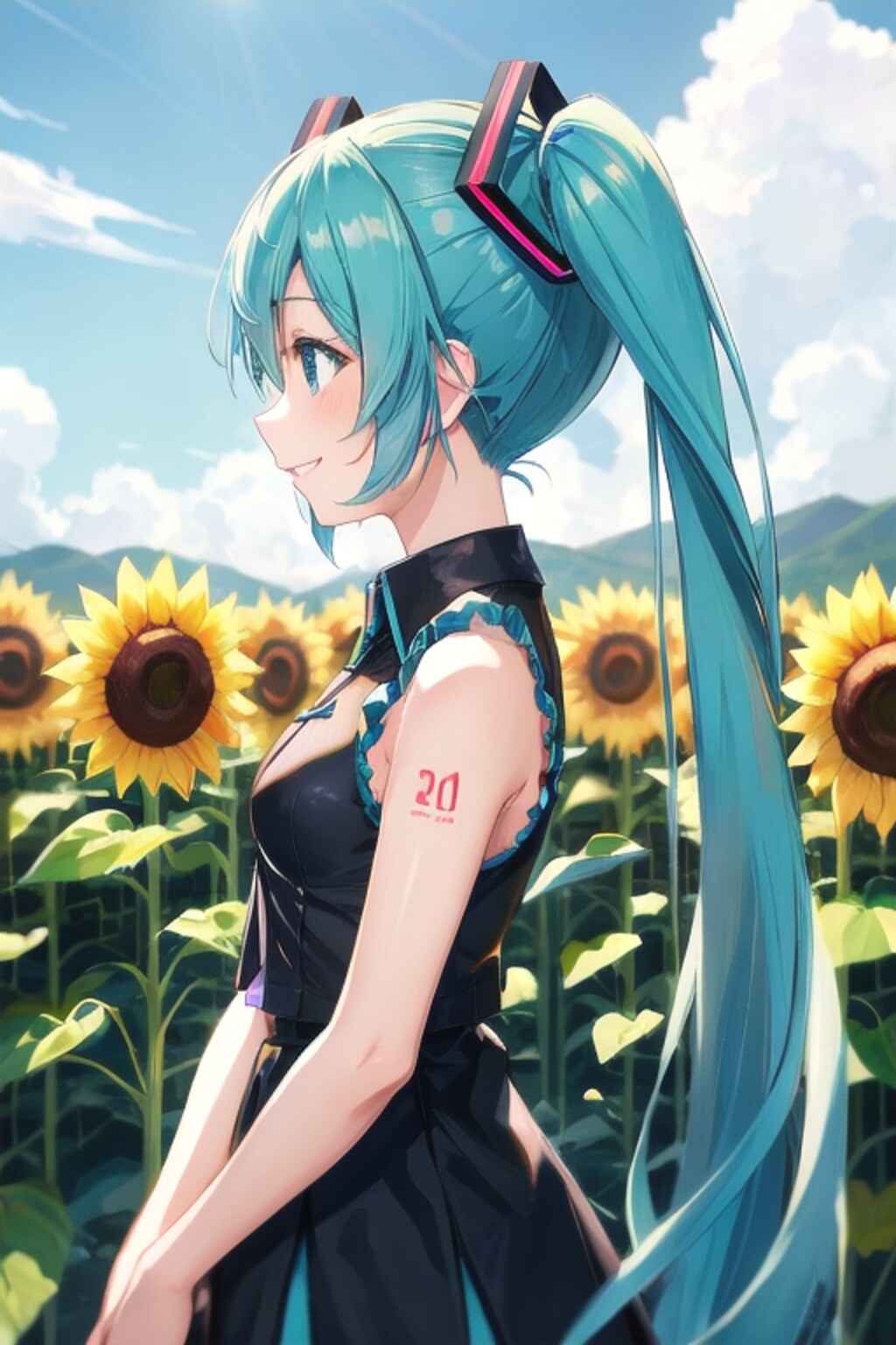 ひまわり畑の笑顔